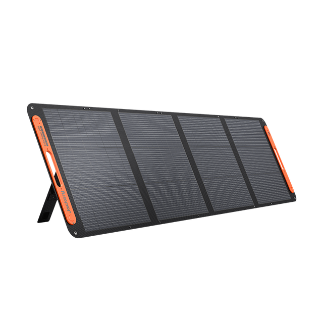 Jackery SolarSaga 200W portable solar panel for outdoor charging, with multiple solar cells and rugged design.