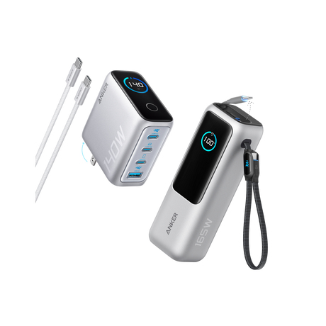 Anker 25K 165W laptop power bank with built-in retractable cables for portable charging and power backup.