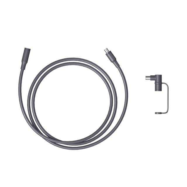 Jackery DC extension cable for solar panel, flexible black cable with connectors, used for expanding solar power setup.