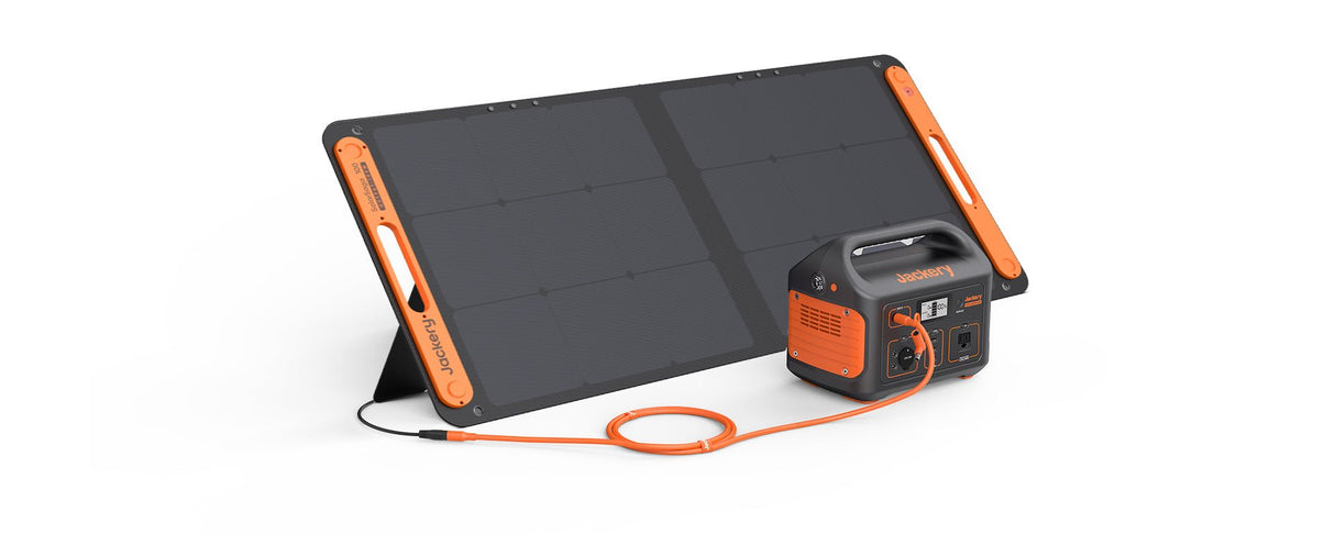 Jackery DC extension cable for solar panel connection, black cable with connectors, designed for portable solar power systems.