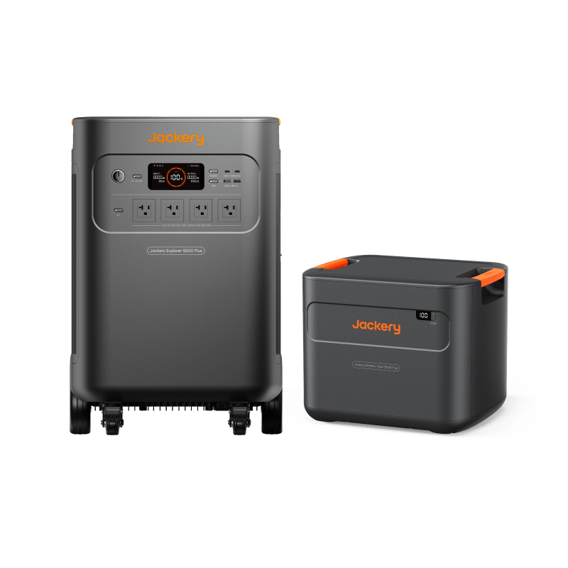 Jackery Explorer 5000 Plus portable power station with 10kWh capacity, featuring multiple ports and digital display