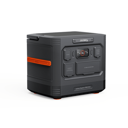 Jackery Explorer 1500 Ultra portable power station with multiple outlets and digital display, ideal for outdoor and emergency power needs.