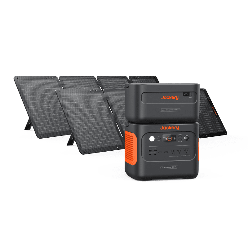 Jackery Solar Generator 1000 Plus with multiple outlets, portable design, and solar panels for renewable energy.