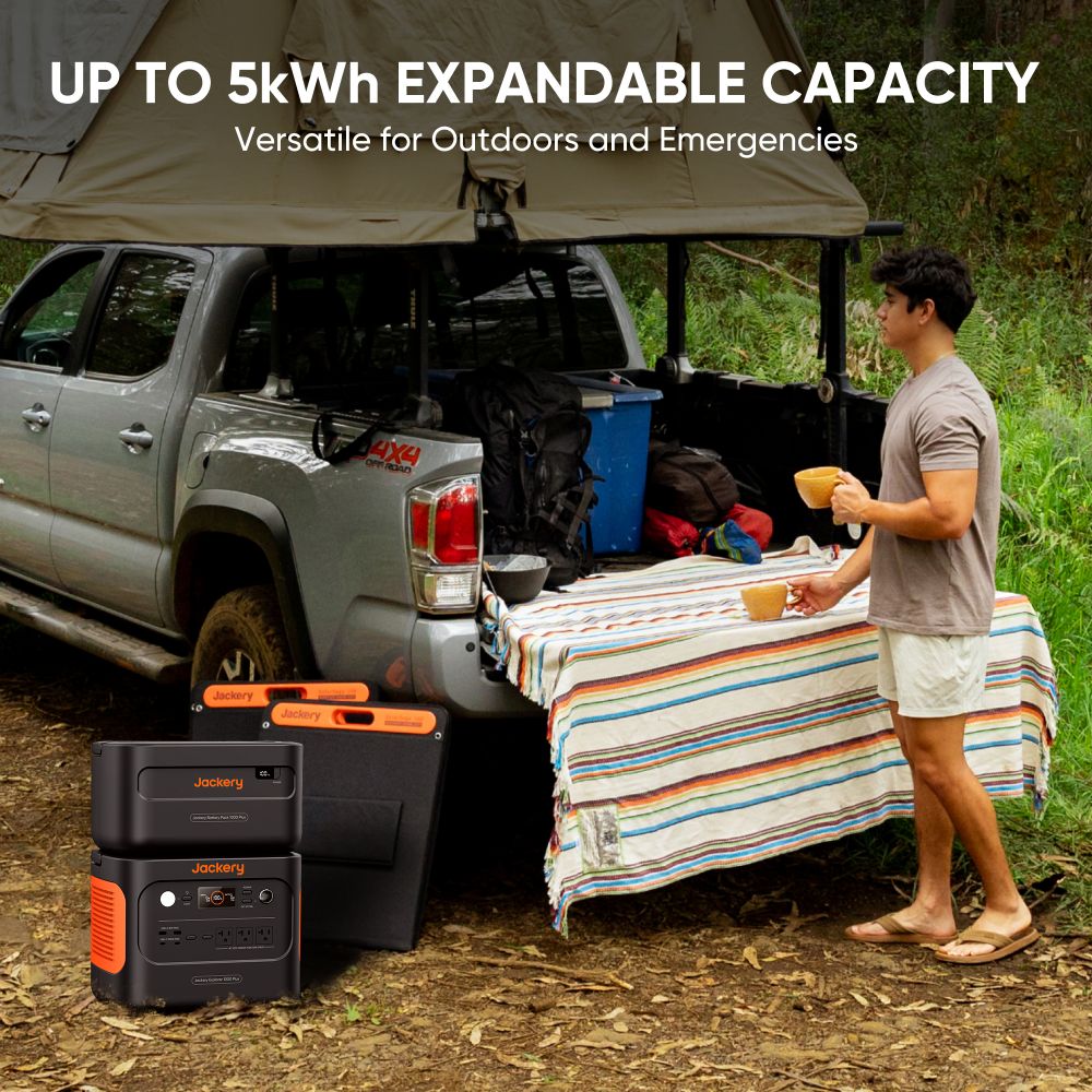 Refurbished Jackery Solar Generator 1000 Plus with multiple outlets and solar panels for portable off-grid power.