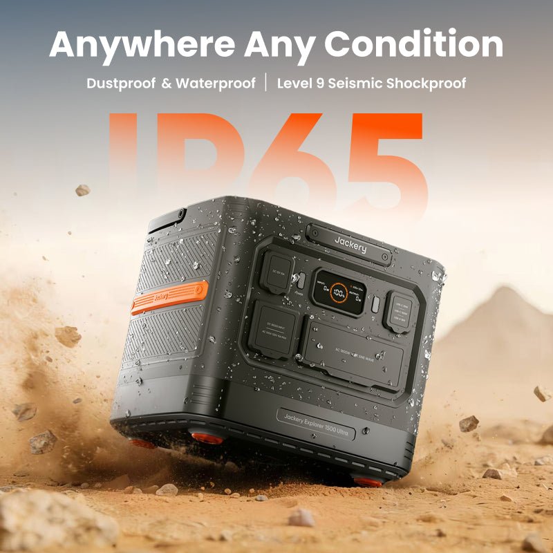 Jackery Solar Generator 1500 Ultra with multiple output ports and digital display, set outdoors for portable solar power.