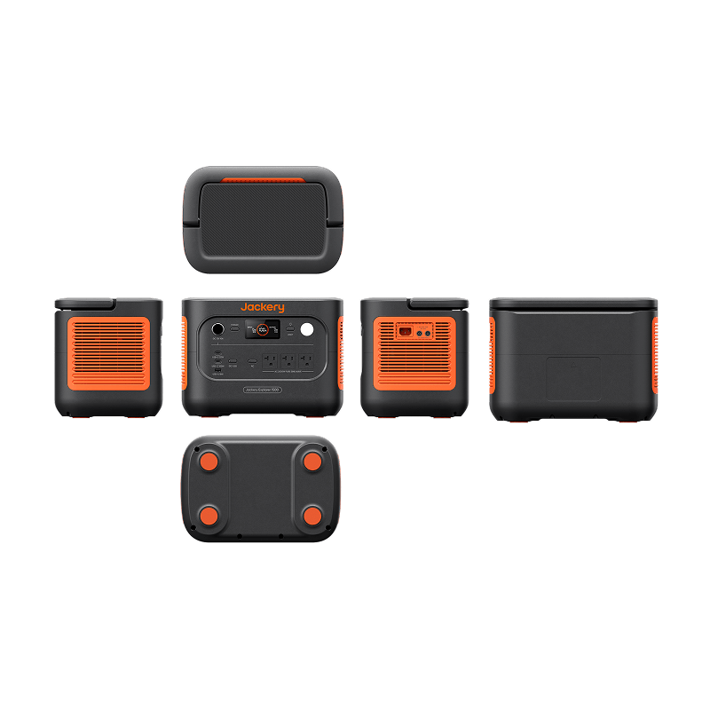 Jackery Solar Generator 1500 v2 with solar panels and digital display showing power output, portable and compact design.