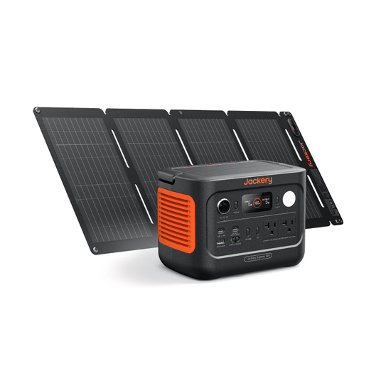 Jackery Solar Generator 300 V2 with portable design, solar panels, and multiple output ports for outdoor power backup.