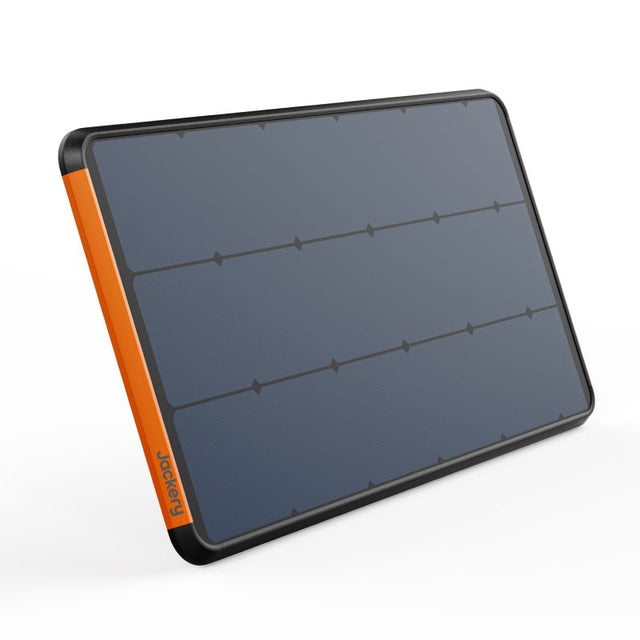 Refurbished Jackery SolarSaga 100 Prime portable solar panel with multiple black photovoltaic cells and foldable design.