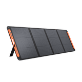 Jackery SolarSaga 200W solar panel displaying its portable design with multiple solar cells and connection ports.