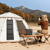 Jackery SolarSaga 40 Air portable solar panel outdoors, folded for easy transport with a compact design and adjustable stand.