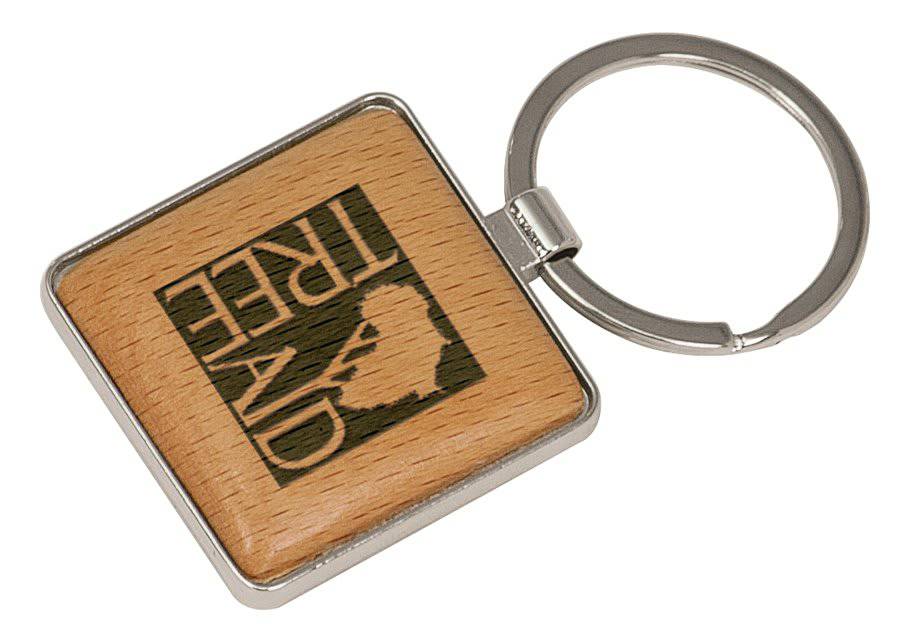 1 9/16" x 1 9/16" Silver/Wood Square Keychain