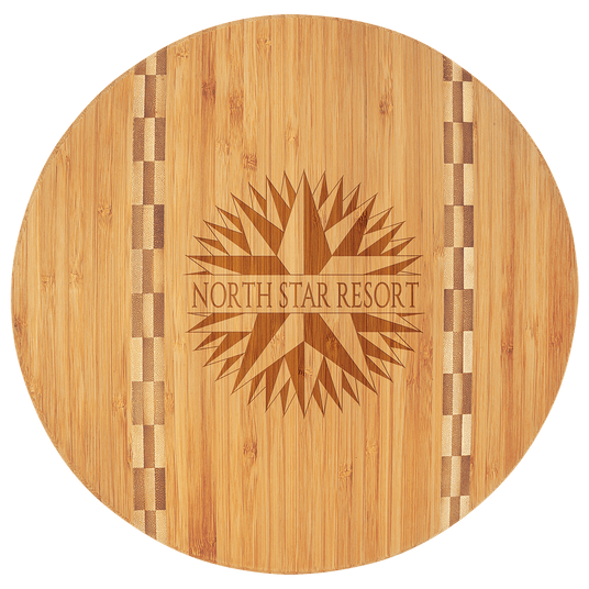 11 3/4" Round Bamboo Cutting Board with Butcher Block Inlay