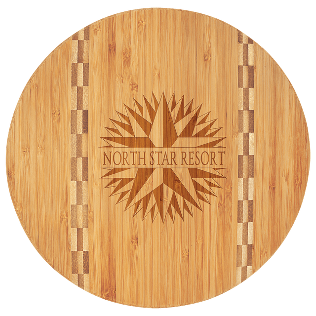 11 3/4" Round Bamboo Cutting Board With Butcher Block Inlay