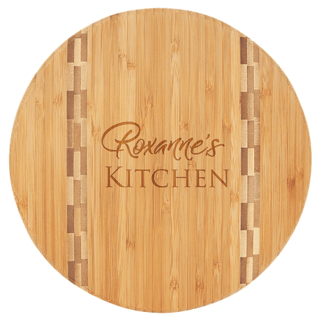 11 3/4" Round Bamboo Cutting Board With Butcher Block Inlay