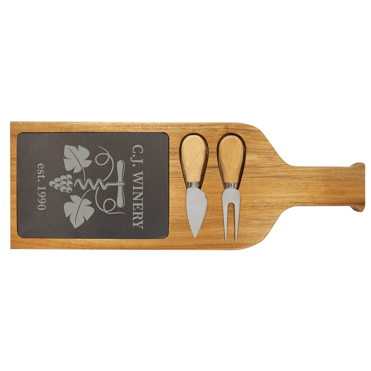 Acacia Wood with Slate Serving Board with 2 Tools