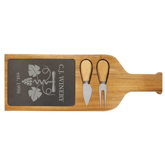 Acacia Wood with Slate Serving Board with 2 Tools