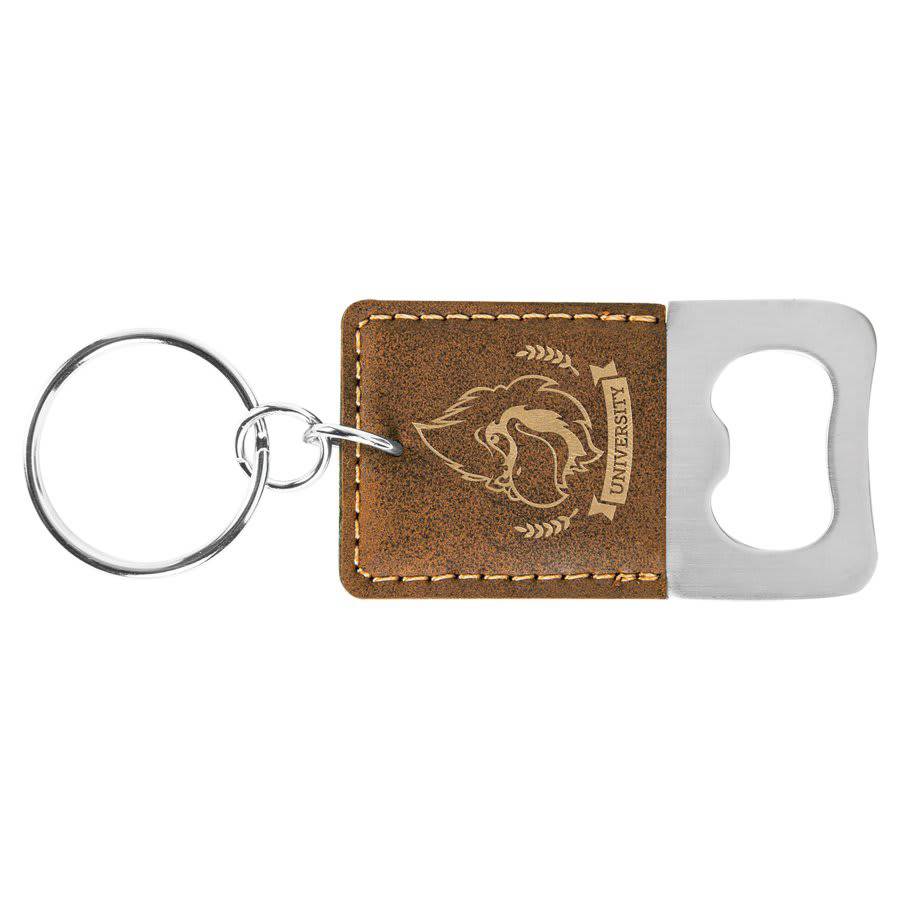 Rectangle Rawhide Bottle Opener Keychain