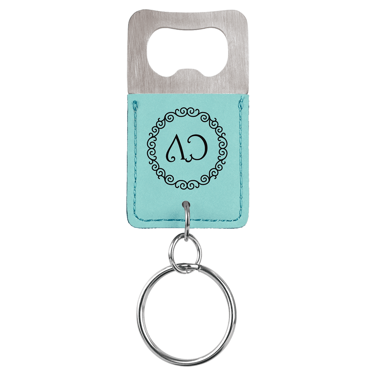 Rectangle Rawhide Bottle Opener Keychain