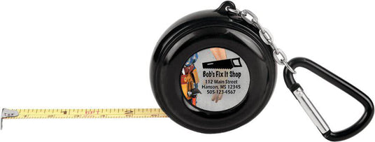 6-Foot Black Pocket Tape Measure w/Carabiner, 2-sided, 1" Insert Not Included