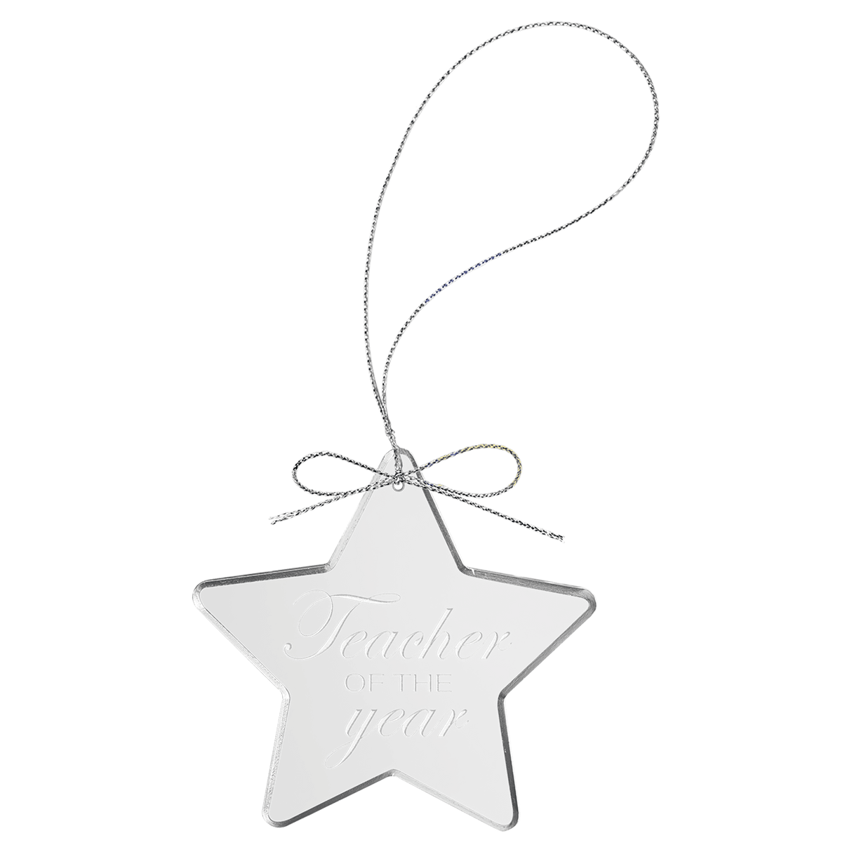 3 1/4" Clear Star Glass Ornament with Silver String-AKD Ink