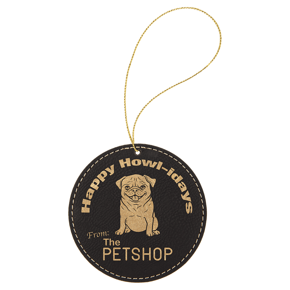 Black/Gold Round Ornament with Gold String-AKD Ink