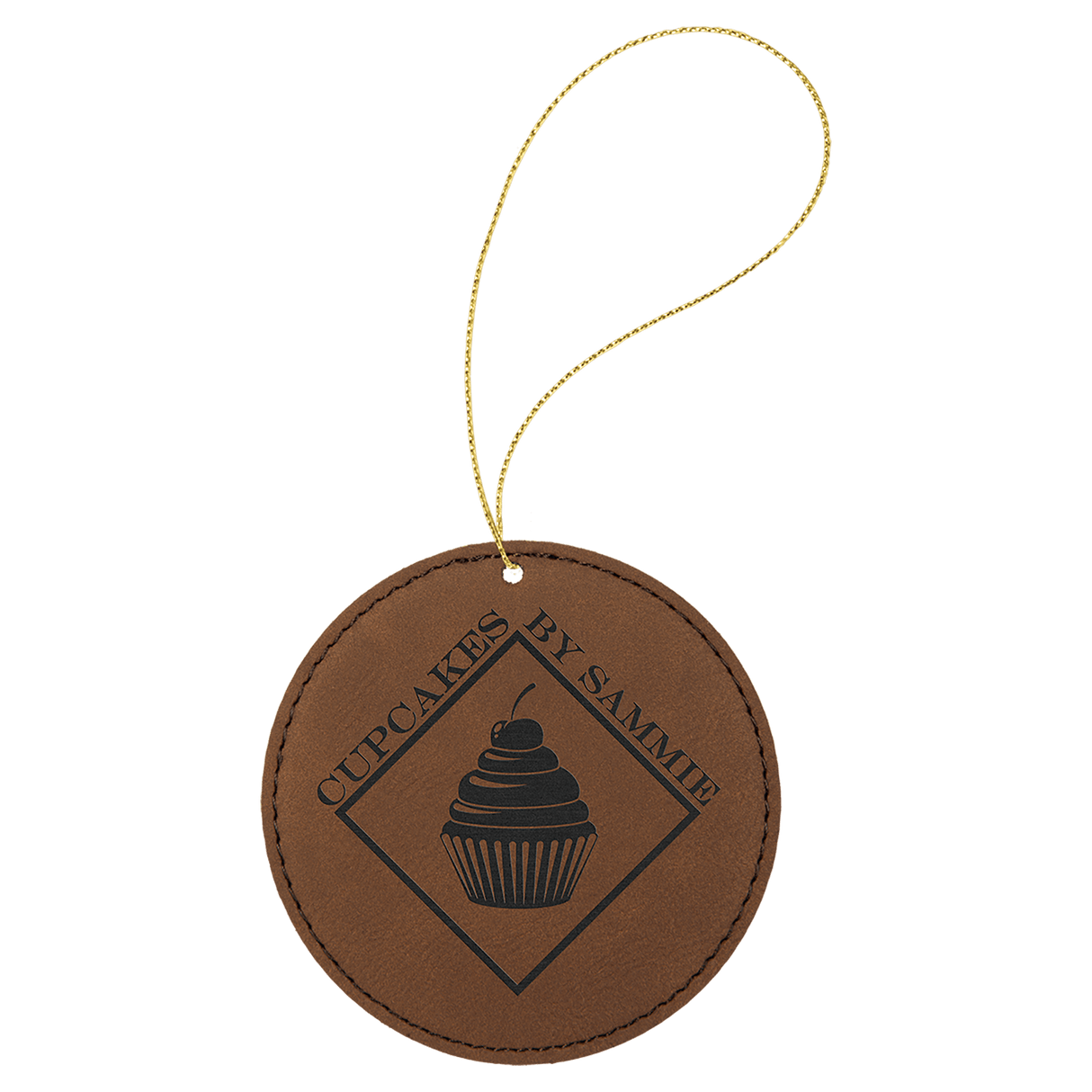 Black/Gold Round Ornament with Gold String-AKD Ink
