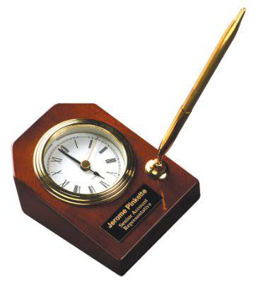 3 5/8" x 4 3/4" Rosewood Piano Finish Desk Clock with Pen