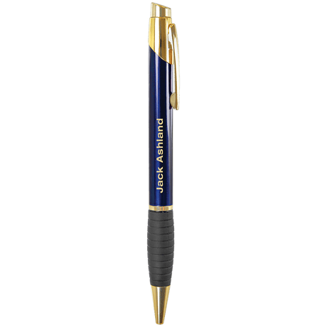 Silver Trim Ballpoint Pen with Rubber Gripper