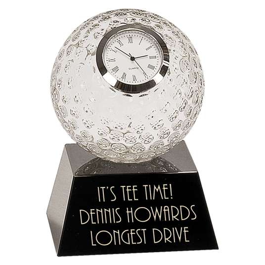 Premier Crystal Golf Ball Clock with Black Pedestal Base