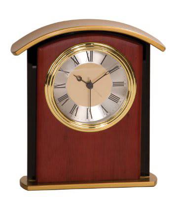 Arch Gold Top Mahogany Finish and Glass Desk Clock