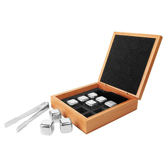 Bamboo Stainless Steel Whiskey Stone Set in Bamboo Case