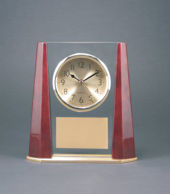 Rosewood Finish Glass Clock with Beveled Columns