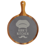 Round Acacia Wood/Slate Serving Board with Handle