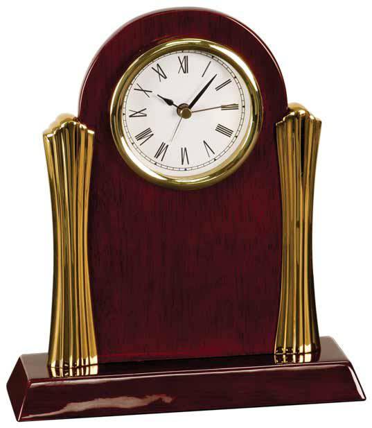 Arch Rosewood Desk Clock with Gold Metal Columns