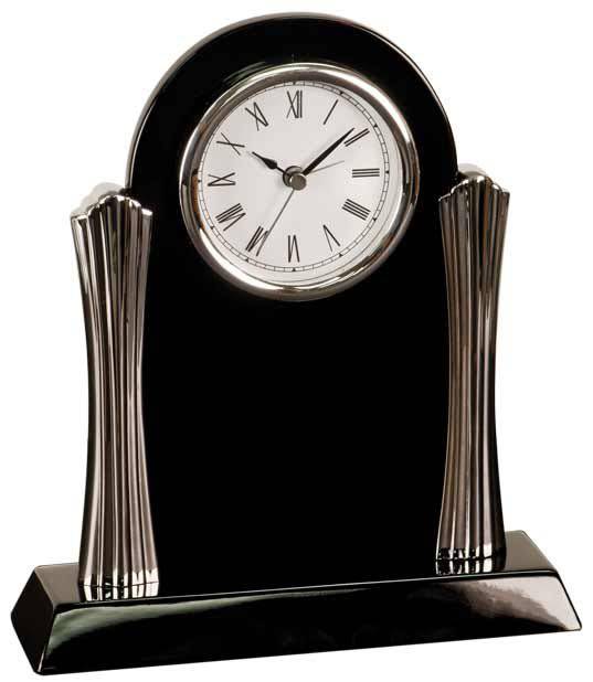 Black Piano Finish Clock with Silver Columns