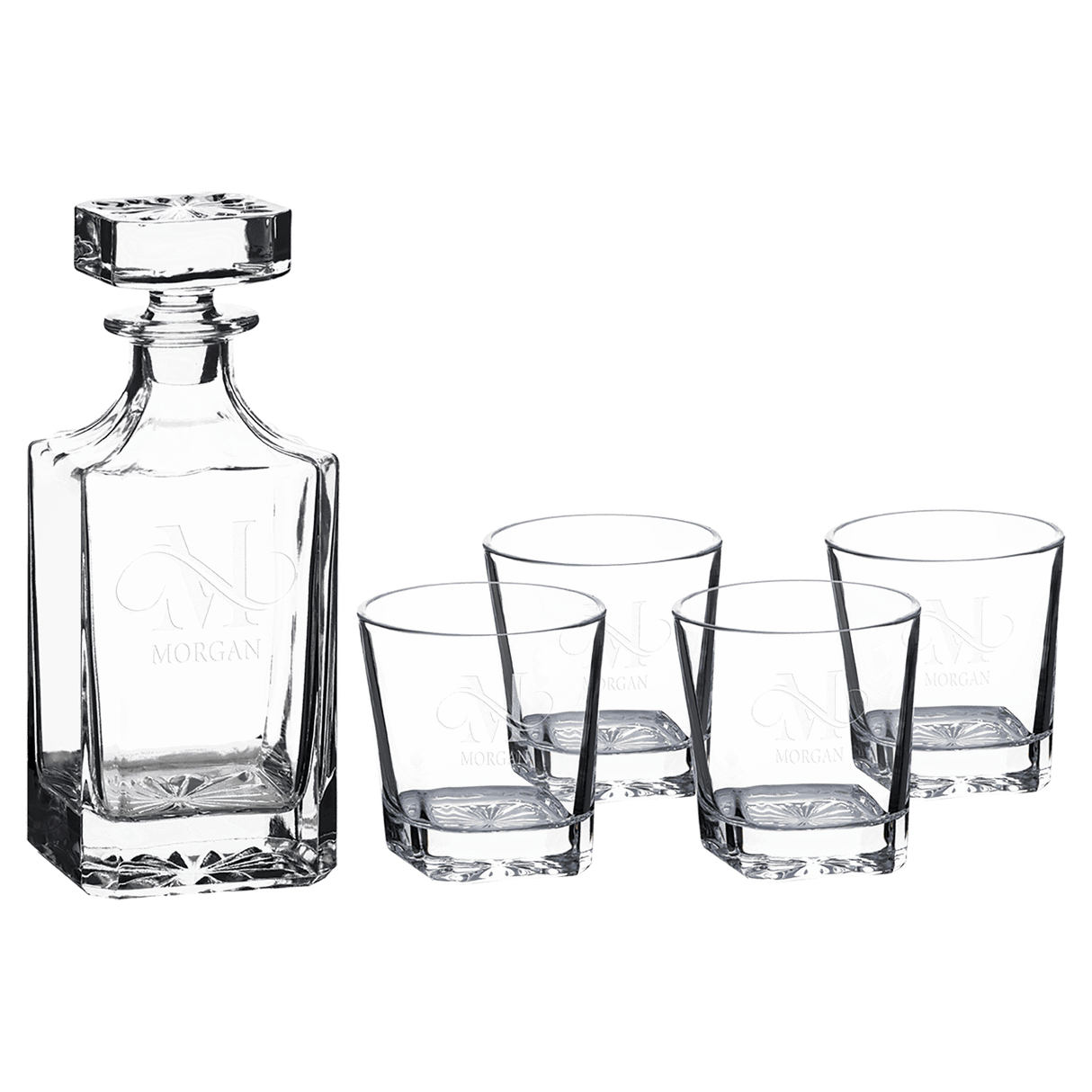 Square Glass Decanter Set with Four Glasses and Gift Box