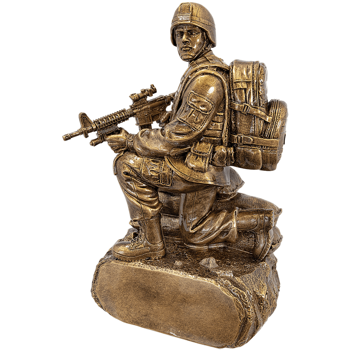 10" Antique Gold Military Resin Kneeling with Sandbags