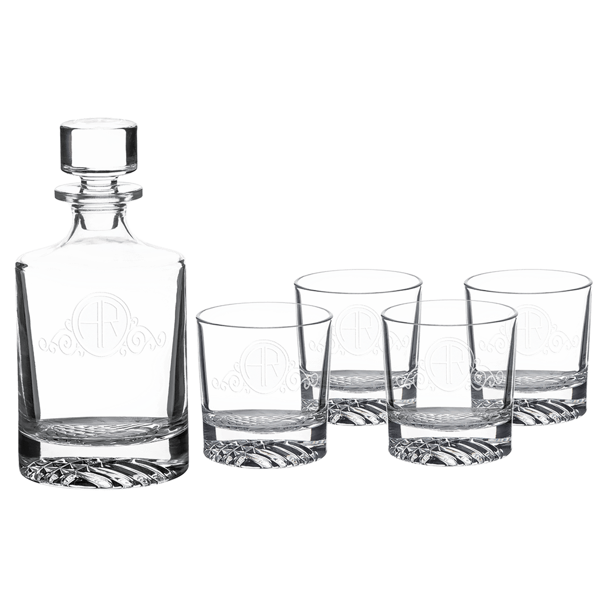 Round Glass Decanter Set with Four Glasses and Gift Box