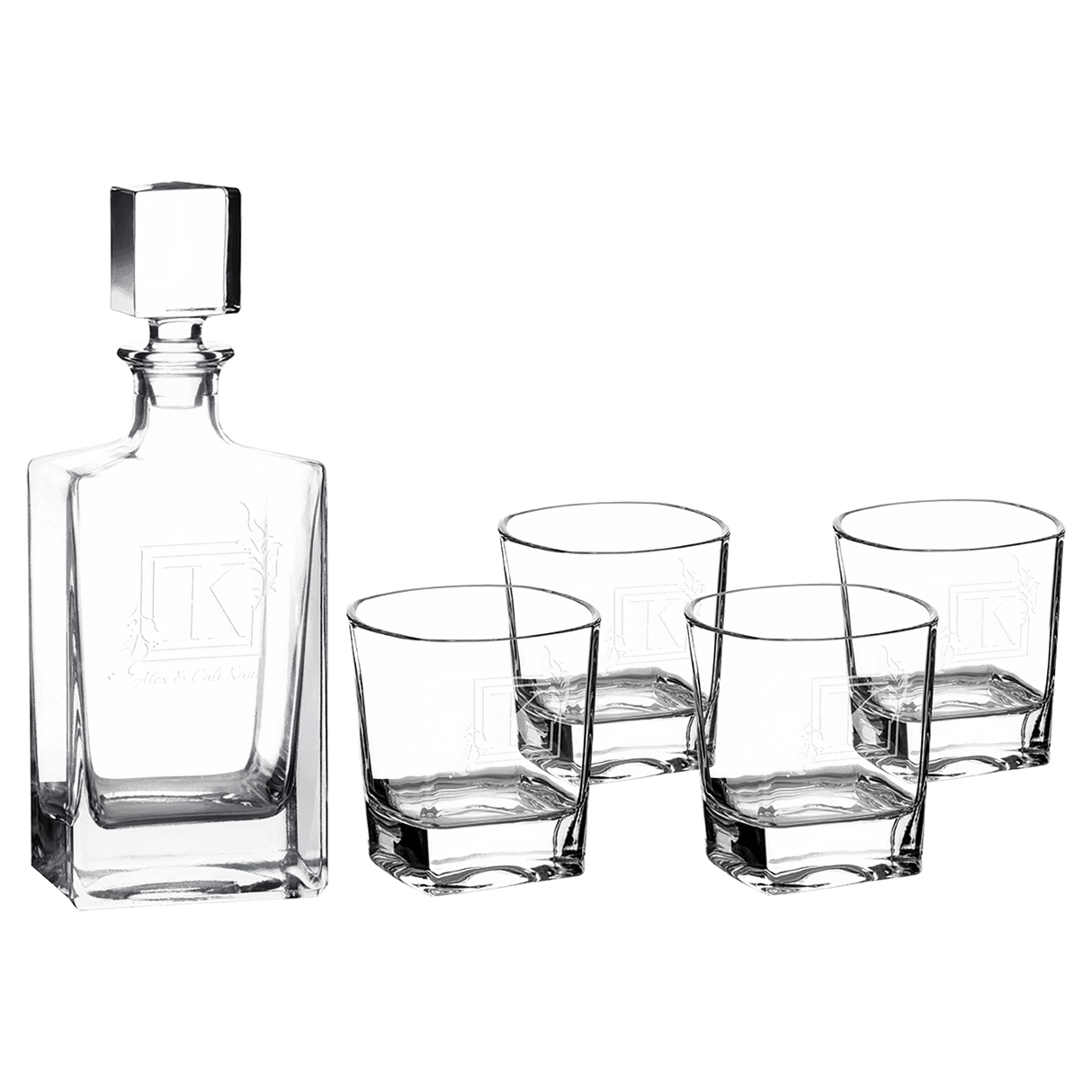 Rectangle Glass Decanter Set with Four Glasses and Gift Box