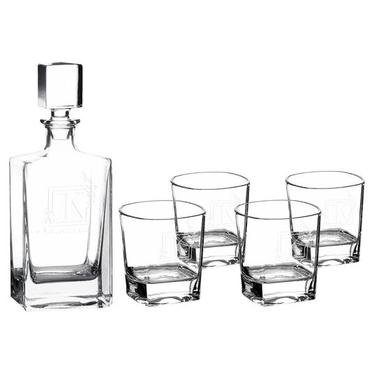 Rectangle Glass Decanter Set with Four Glasses and Gift Box