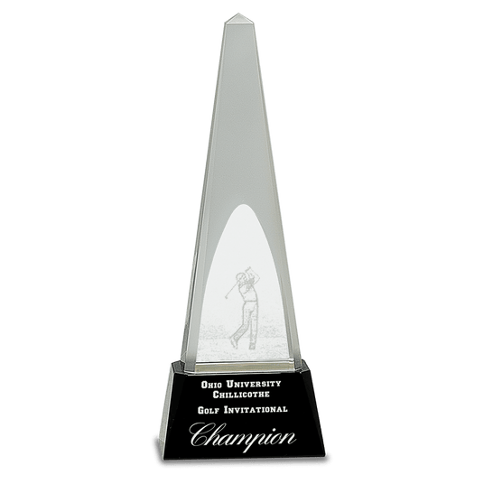 Crystal Obelisk with 3D Golfer Award-10 1/4"