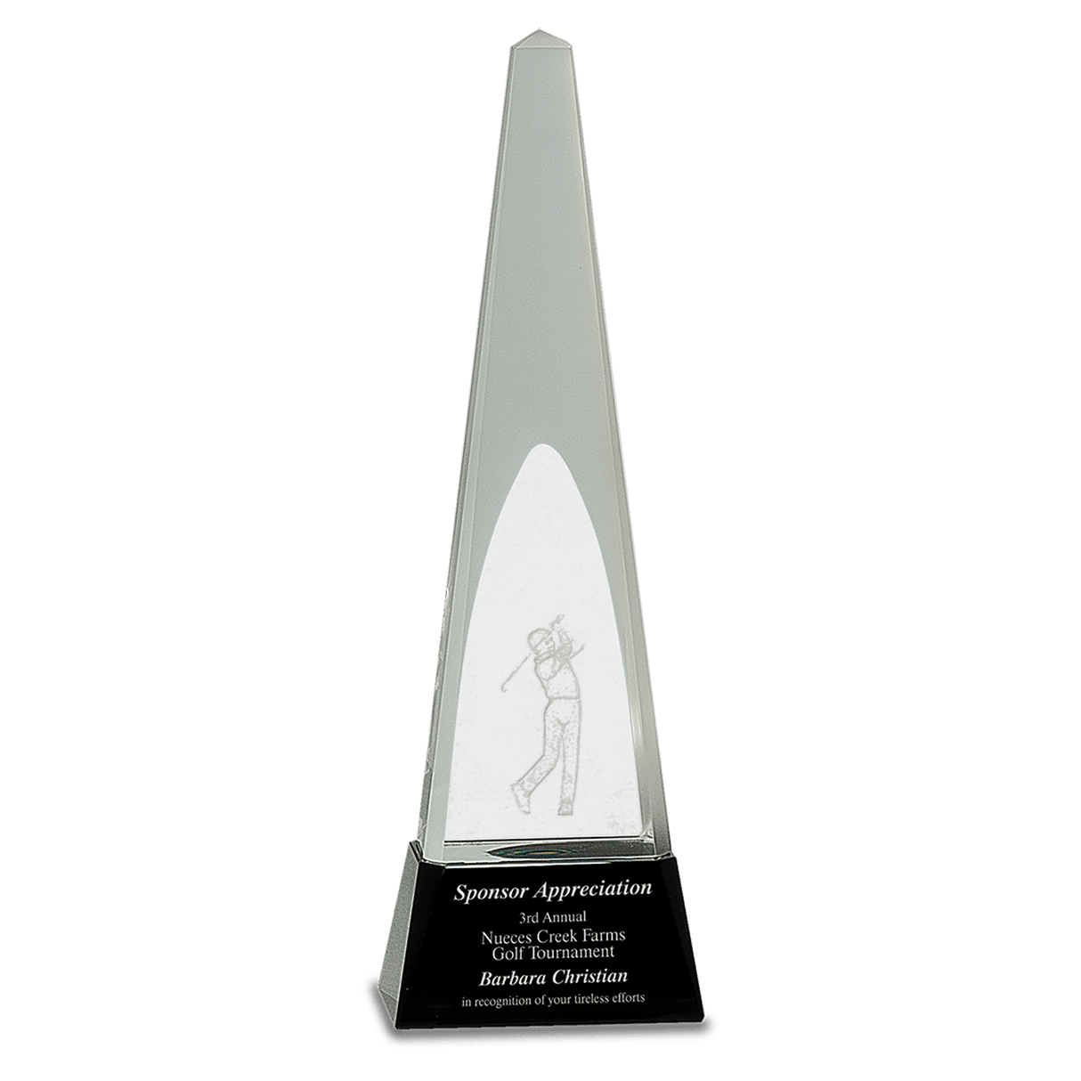 Crystal Obelisk with 3D Golfer Award-10 1/4"