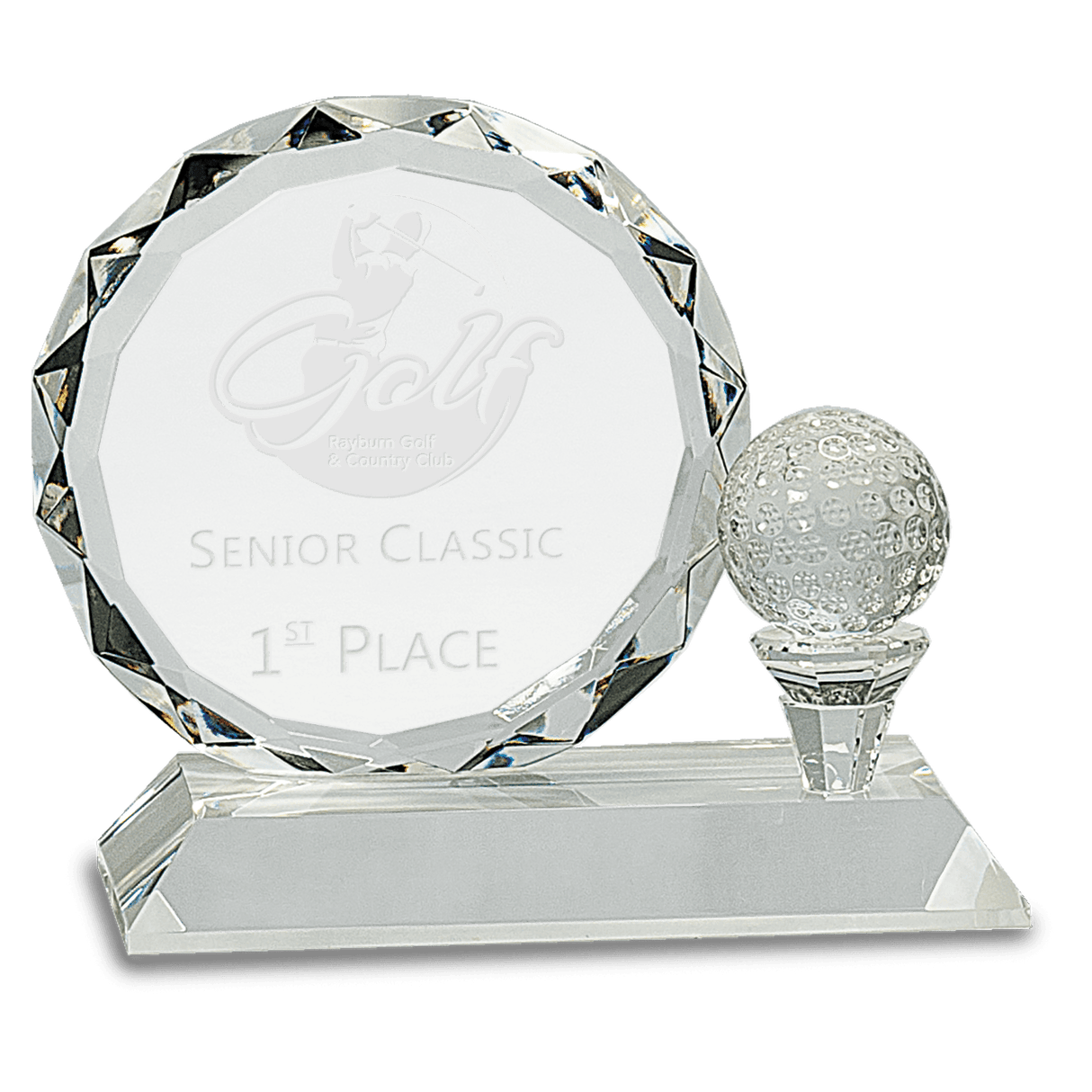 Crystal Golf Award on a Clear Pedestal Base