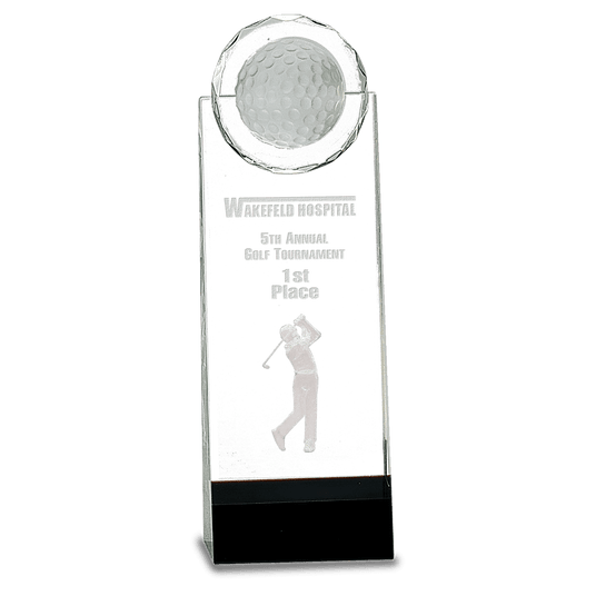 Crystal Golf Ball Tower Award with 3-D Golfer-9 1/2"