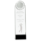 Crystal Golf Ball Tower Award with 3-D Golfer-9 1/2"