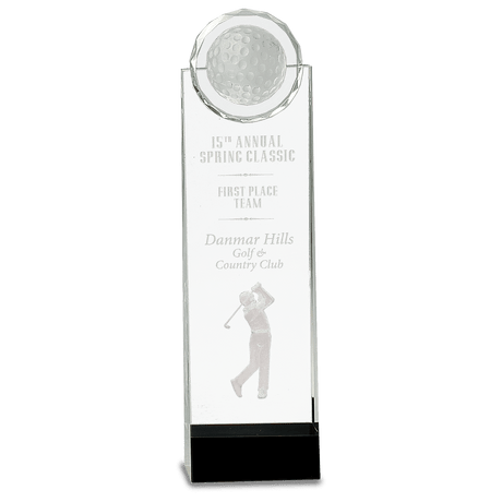 Crystal Golf Ball Tower Award with 3-D Golfer-9 1/2"