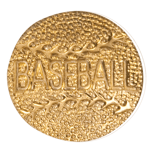 Premier Sport Awards baseball metal chenille pin featuring a classic baseball design with detailed stitching and metal accents.