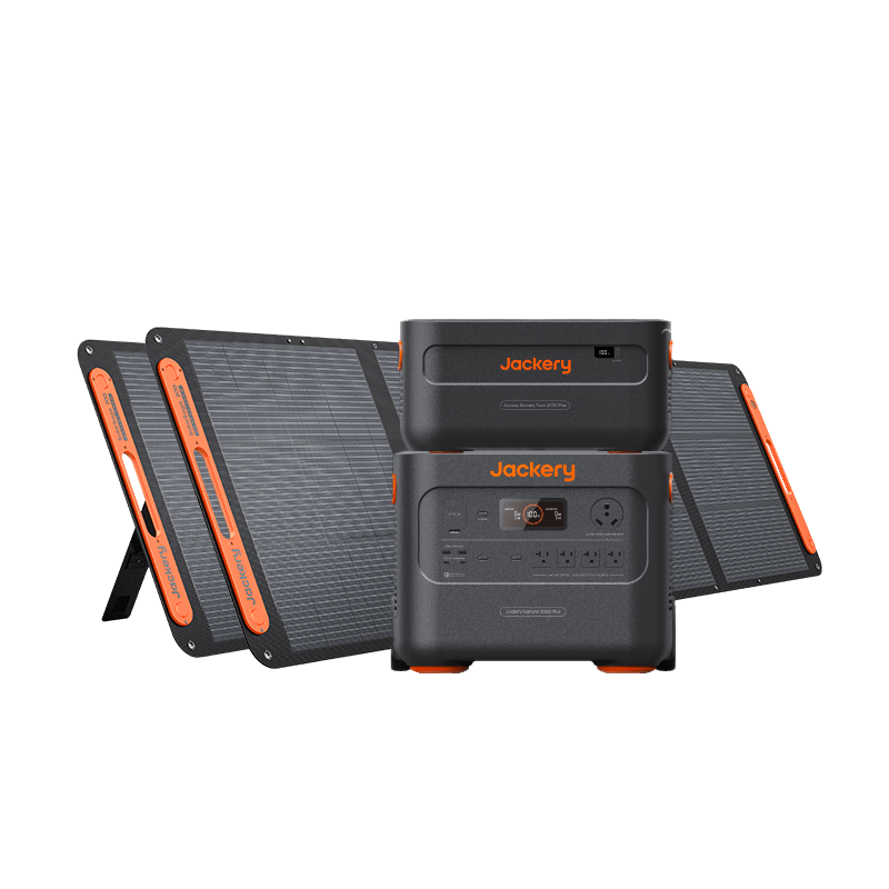 Jackery Solar Generator 2000 Plus with multiple outlets and solar panels, portable power station for outdoor and emergency use