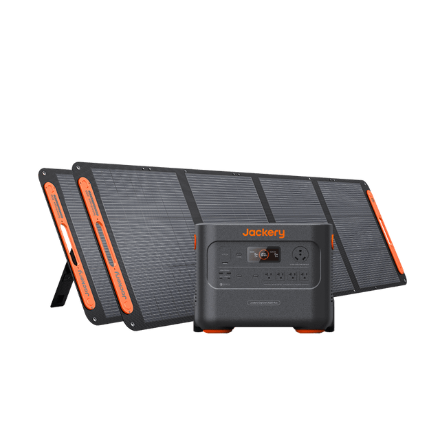 Jackery Solar Generator 2000 Plus with multiple output ports and solar panels for portable clean energy storage