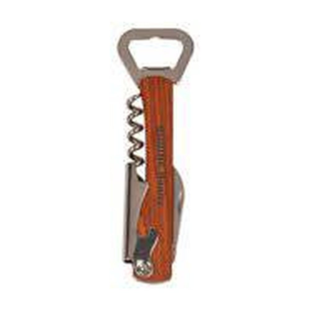 Wooden bottle opener and wine corkscrew product image on white background